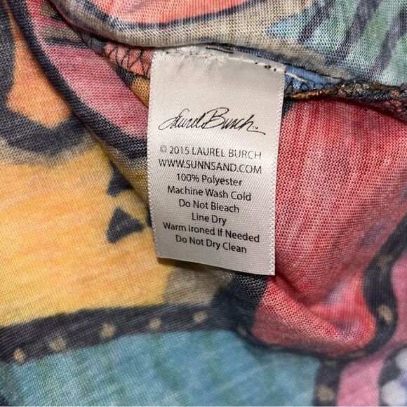 Laurel Burch Cat Garden Party Print 3/4 Length Sleeve Statement Shirt Top - Picture 9 of 12